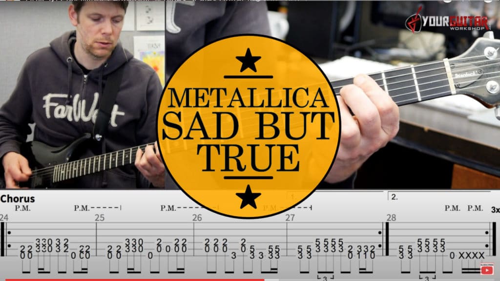 Learn how to play: Metallica Sad But True Guitar Lesson. Tuning Whole Step Down. Step by step video tutorial. Kirk Hammett, James Hetfield.